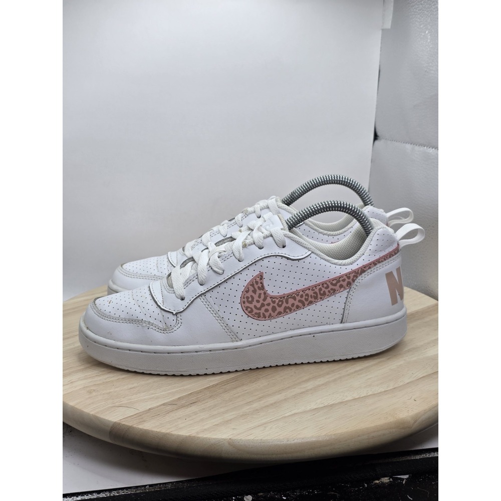 Womens Size 7.5 - White Nike Court Borough Low with pink leopard Swoosh Sneakers - Picture 1 of 9